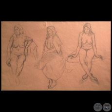 Tres mujeres - Dibujo de Ofelia Echagüe Vera - Año: c. 1970